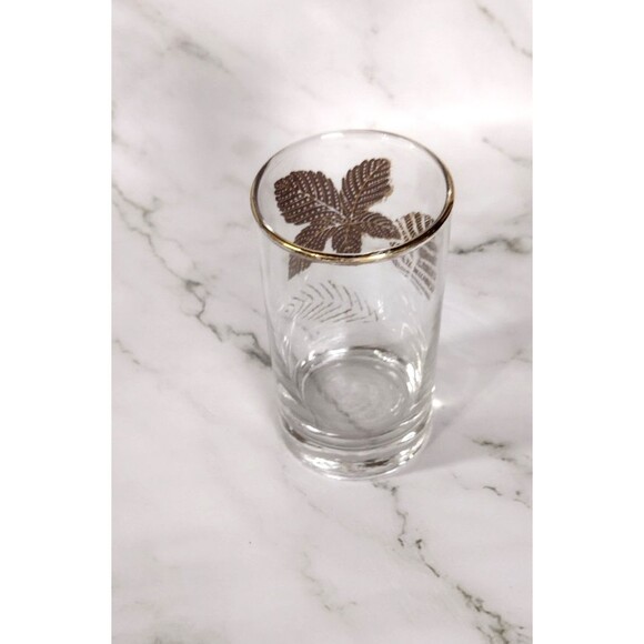 Vintage Libbey Gold Maple Leafe Etched Clear Glass Juice TumblerGold Rim MCM - Picture 4 of 6